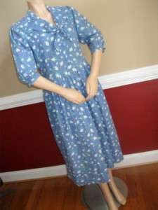 Vintage 80s Laura Ashley Blue Floral Sailor Dress 12 14  