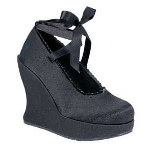 : Demonia Bravo 07 5 Inch Platform Wedge Ankle Lace Black Satin Shoe 