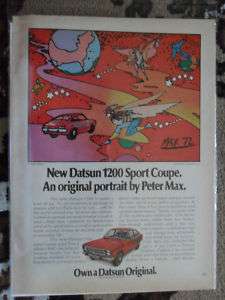 1973 Print Ad Nissan Datsun 1200 Coupe PETER MAX ART  