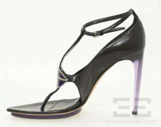  Yves Saint Laurent Black Leather & Purple Lip Sandal Heels Size 39 NEW