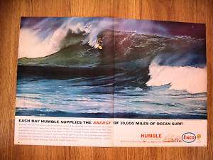 1962 Humble Oil Enco Ad Surfer Giant Hawaiian Comber  