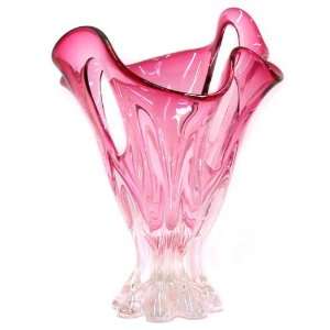  Murano Art Glass Cranberry Vase Footed C21 with 
