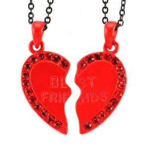  Best Friends Forever BFF Red Heart Two Pendant Necklace 