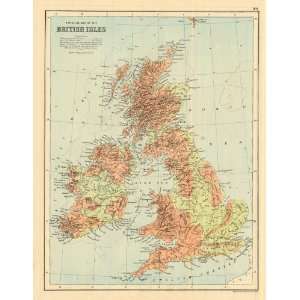  Bartholomew 1877 Antique Physical Map of the British Isles 