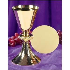   Node Chalice Goblet Cup Hammered Base & Paten Church