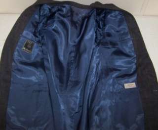 44R Hickey Freeman 100% SILK BLACK BLUE PLAID TWEED sport coat jacket 