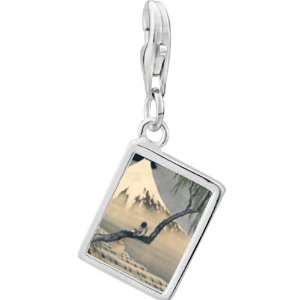   Silver Boy On Mount Fuji Photo Rectangle Frame Charm Pugster Jewelry