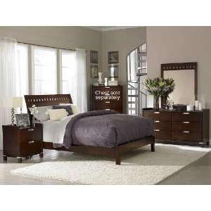 4pc Full Size Bedroom Set Geometric Cutouts Bed in Cherry  