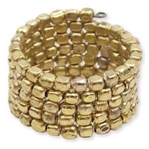  Three Line Metal Seed Beed Coil Ring Gold: Jewelry