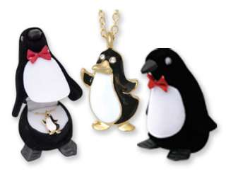 Penguin Pendant Necklace W/Velour Shaped Gift Box 722950115961  