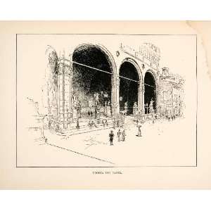 1886 Wood Engraving Loggia Lanzi Florence Italy Archway Historic 