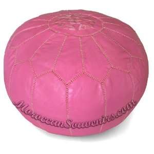  Dark Pink Moroccan Leather Pouf