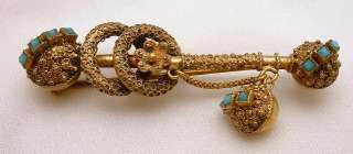 Vtg Victorian Brooch Pin Etruscan Gold Filled Safety C  