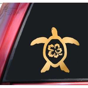  Hibiscus Honu Hawaiian Sea Turtle Mirror Gold Vinyl Decal 