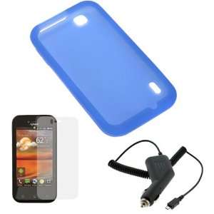 TMax Blue Soft Silicone Skin Cover Case + Car Charger + Clear LCD 