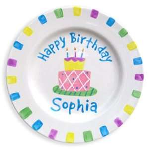  Girl Birthday Cake Hand Painted Plate: Home & Kitchen