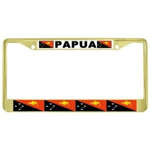  Papua New Guinea Flag Gold Tone Metal License Plate Frame 