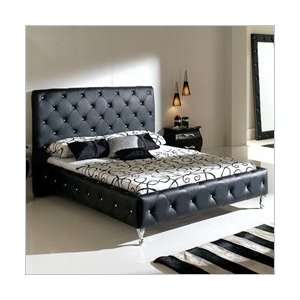   Leather Upholstered Modern Platform Bed in Black: Furniture & Decor