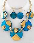   Painted Shell Disk Layered Gold Foil Modern Style Necklace Set