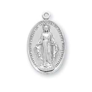 Medium Oval Miraculous Medal w/18 Chain   Boxed St Sterling Silver 