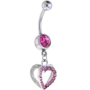  Passion Pink Gem Betwixt Heart Dangle Belly Ring: Jewelry