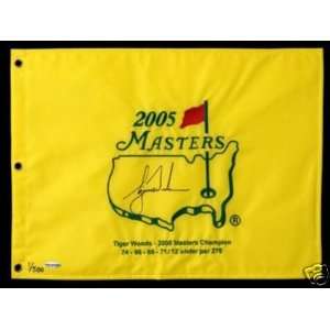 TIGER WOODS Auto Embroidered 05 Masters Flag UDA LE 500   Autographed 