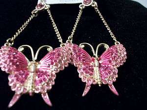 Basketball Wives Earrings 3 1/4  Bling crystal metal butterflies cute 
