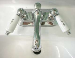 CHROME BATHROOM Sink FAUCET PORCELAIN LEVER Handles NEW  