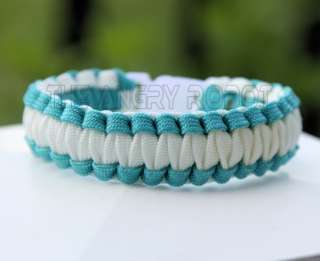 Paracord Bracelet Cobra Gutted   Turquoise & White  