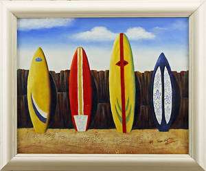 Beach Sand Surf Surfboards Art   FRAMED OIL PAINTING  