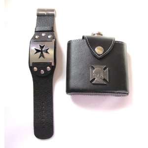  Bikers Chopper Flask and Cuff Bracelet Set Everything 