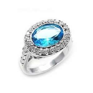  Jewelry   Sterling Silver Sea Blue CZ Ring SZ 5: Jewelry