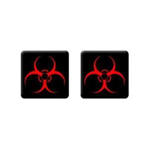  Biohazard Warning Symbol   3D Domed Set of 2 Stickers 