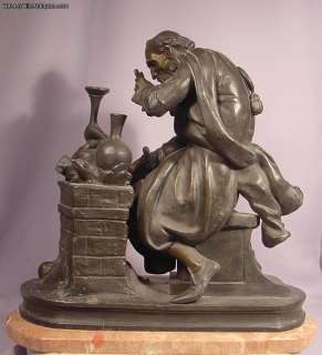The Alchemist By E. HEBERT 19th Century Metal Sculpture  