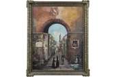 Italian Impressionist Figural Street Scene Oil Painting Italy 