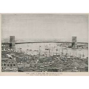  1893 Print Brooklyn Bridge East River New York City NYC 