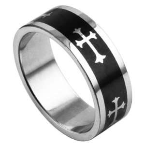   316L Shiny Stainless Steel Black Inlay Cross Ring   Size 10 Jewelry