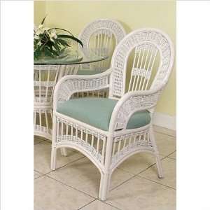   Lucia Indoor Rattan Arm Chair in White Wash Finish Fabric Parlay Surf