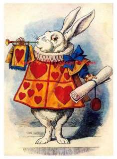 Alice In Wonderland White Rabbit Hearts Sounding Trumpet 5x7 Fabric 