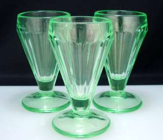 Green Depression Vaseline Glass SUNDAE Footed Tumbler  