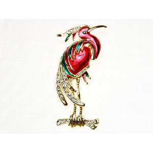 Golden Tone Crested Crimson Hunched Red Green Peacock Swarovski 