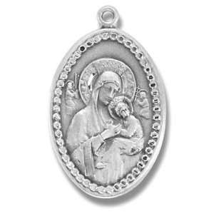  Oval Beaded Blessed Mother w/18 Chain   Boxed St Sterling 