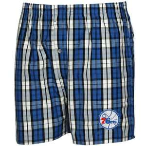   Blue White Plaid Historic Embroidered Boxer Shorts: Sports & Outdoors