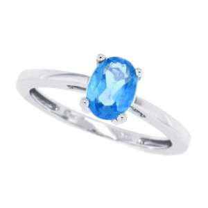  1.00ct Oval Blue Topaz Ring in 10Kt White Gold 7 
