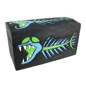  Blue / Green Bone Fish Wooden Trinket / Treasure Box: Home 