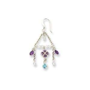  Blue Purple CZ Crystal Enameled Flower Earrings 
