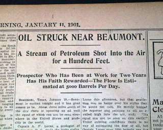 Great SPINDLETOP Gusher Beaumont TX Oil 1901 Newspaper  