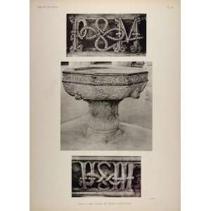 1911 Print Gothic Carving Baptismal Font Brou Church   Original Print