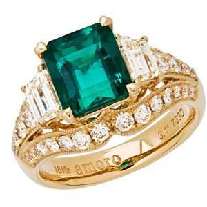 Colombian Emerald and Diamond Ring in 18kt yellow gold