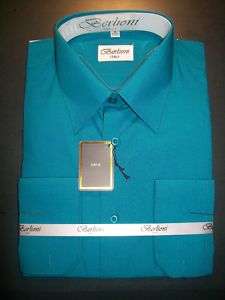 TEAL color Mens French convertible Cuffs Dress Shirt !  